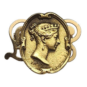 Vtg Young Queen Victoria Profile Portrait  Bronze Brass Pin Brooch